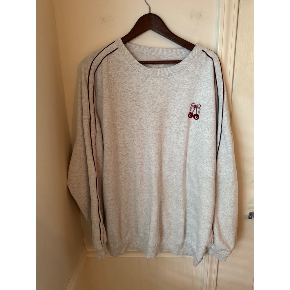 Aeropostale Cloud Soft Gray Cherry Embroidered Sweatshirt XXL Burgundy Stripe